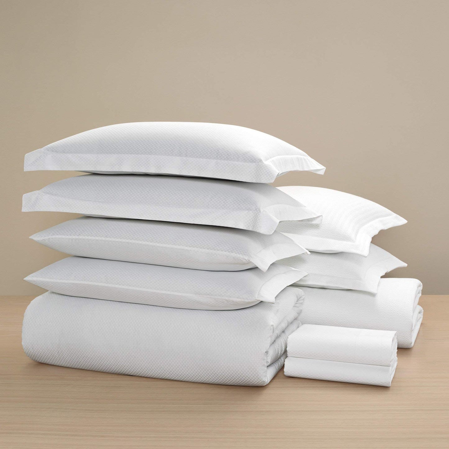 H by Frette Checkered Sateen H Bed Bundle (California King) - Luxury All-White Bedding Bundle/Includes Pillowcases, Top Sheet, Fitted Sheet, Duvet Cover, Shams, Euro Shams, and Bedcover