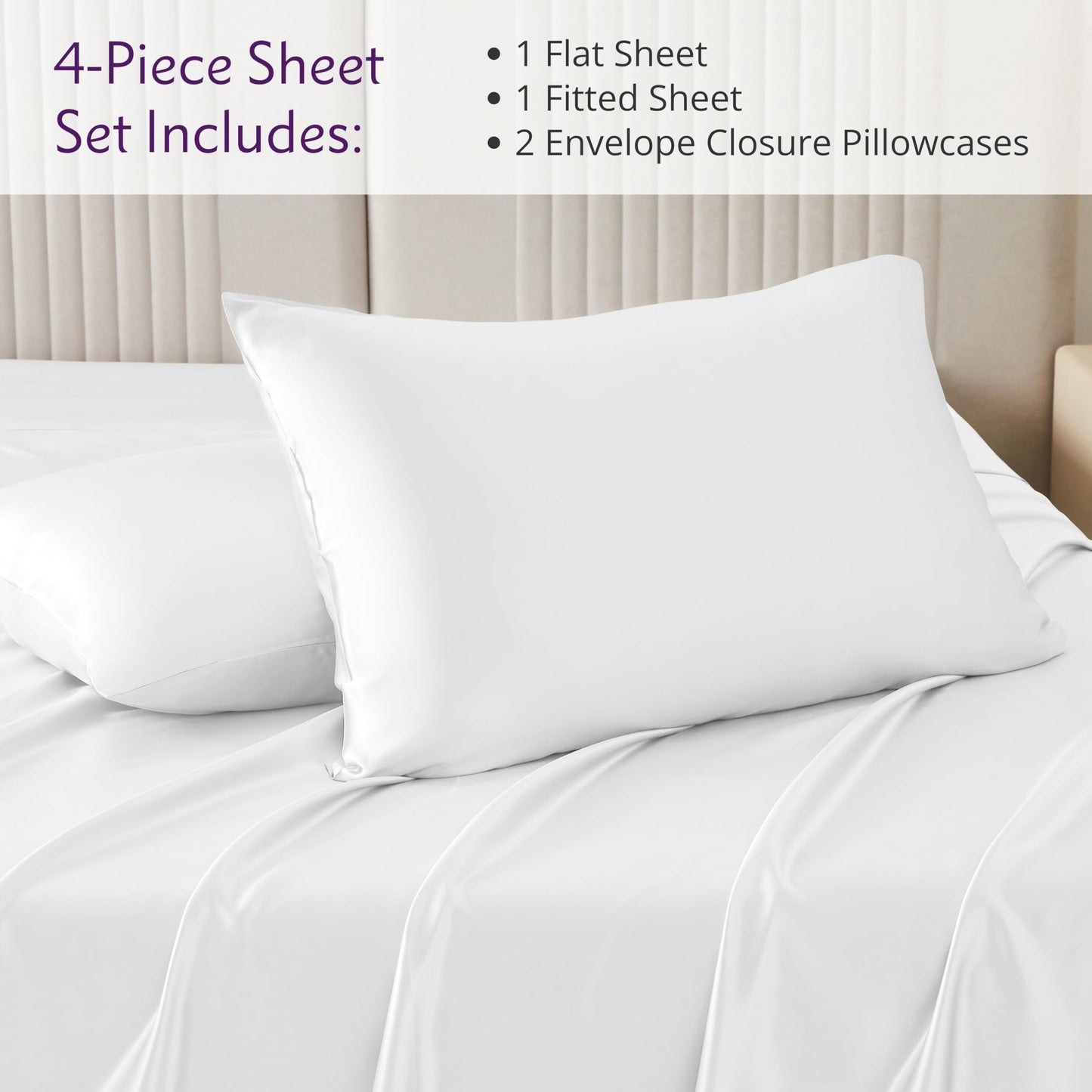 Mulberry Park Silks - 22 Momme 100% Mulberry Silk Sheets - Queen Size Bed Set - 16" Pocket - Luxurious Bed Sheets & Pillowcases, Skin-Friendly & Breathable - Charmeuse Silk for Hair Care - White