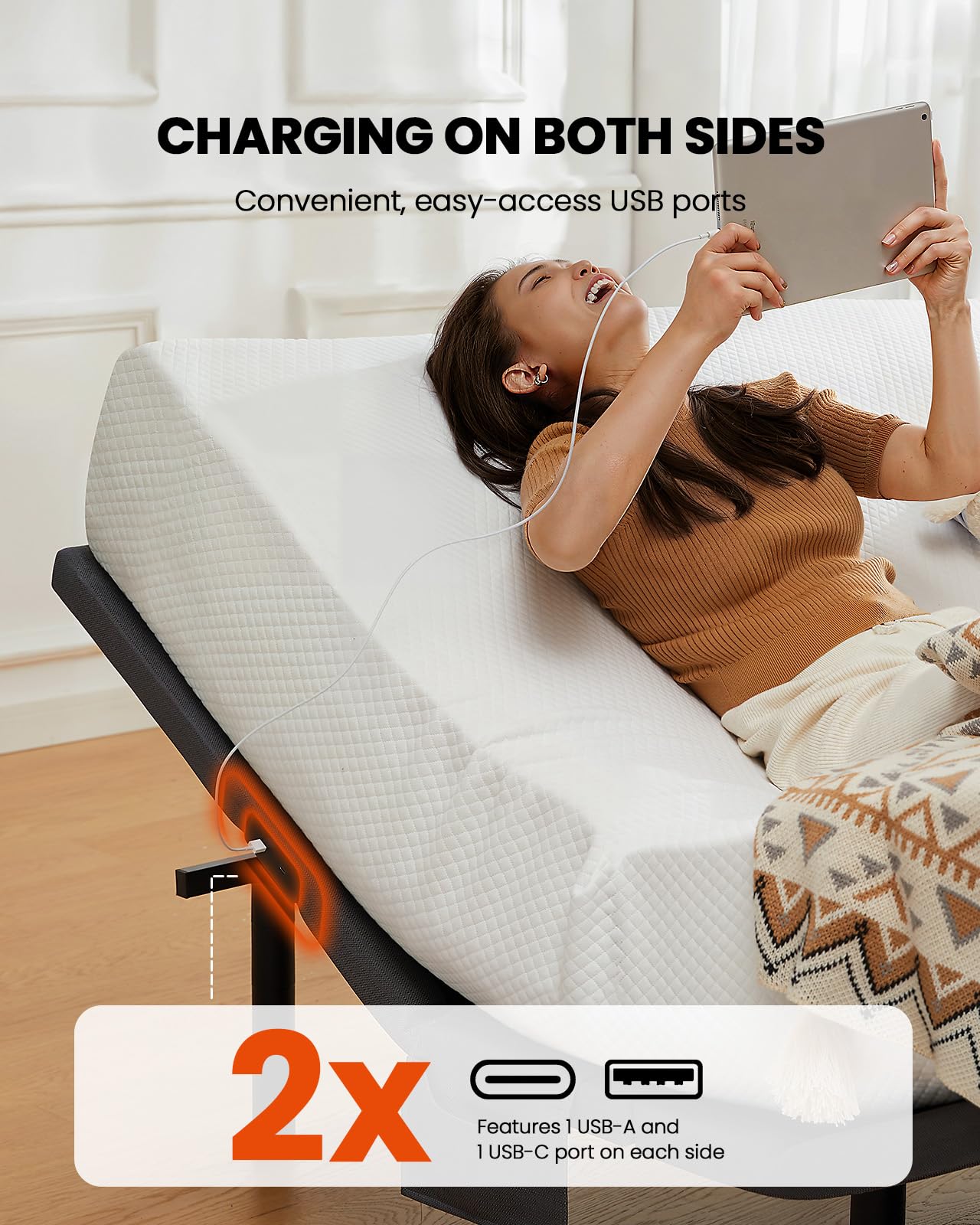 Amada Split King Adjustable Bed Frame with Massage, Adjustable Bed Base with 4 USB Ports & Under-Bed Nightlight, Head & Foot Incline, Electric Base with 4 Height Options, 01B-SK1