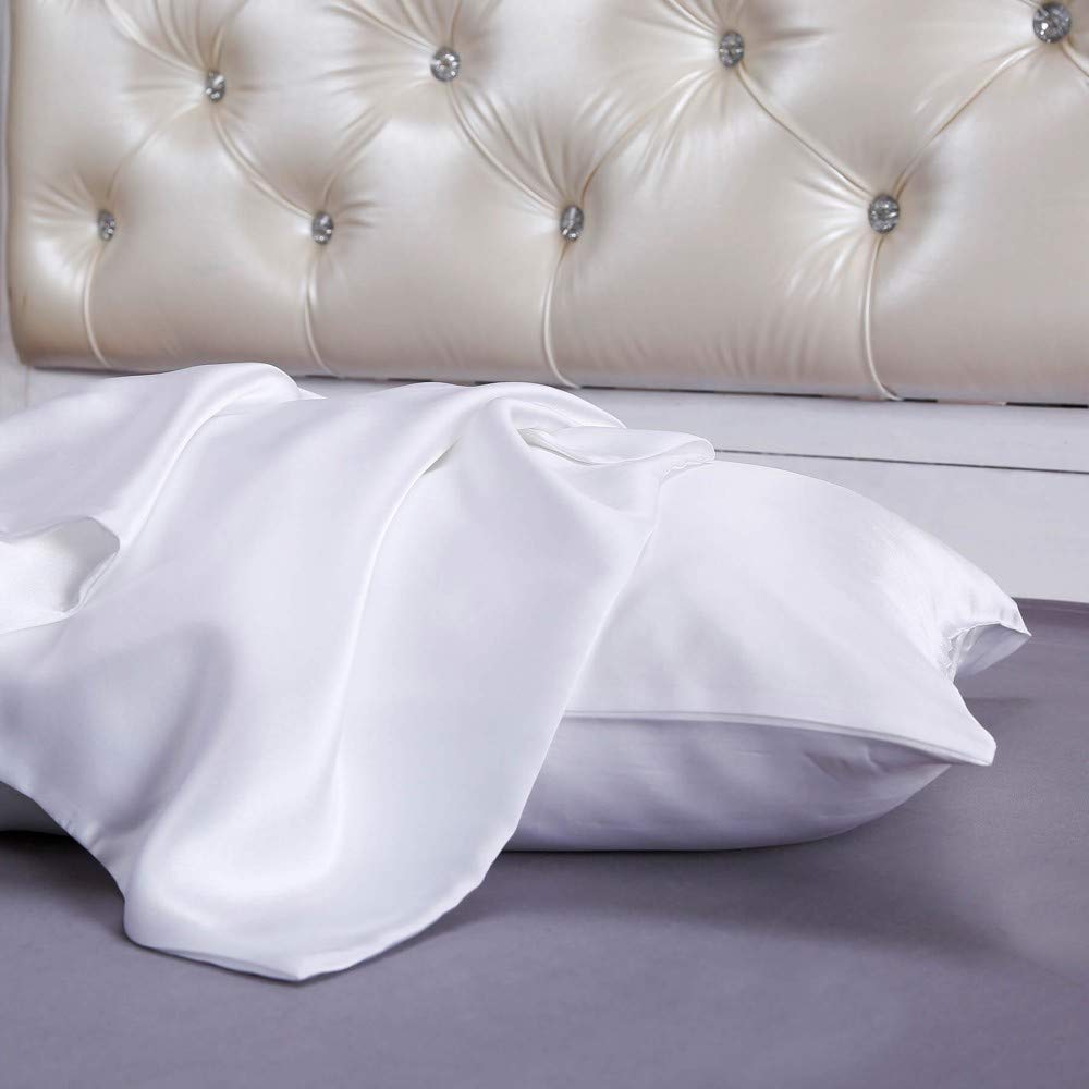 LilySilk 4pc White Silk Bed Sheet Set 22 Momme -Duvet Cover Fitted Sheet 2 Pillowcases - Oeko-TEX Certified- Mulberry Charmeuse Silk Bedding Sets - Luxury