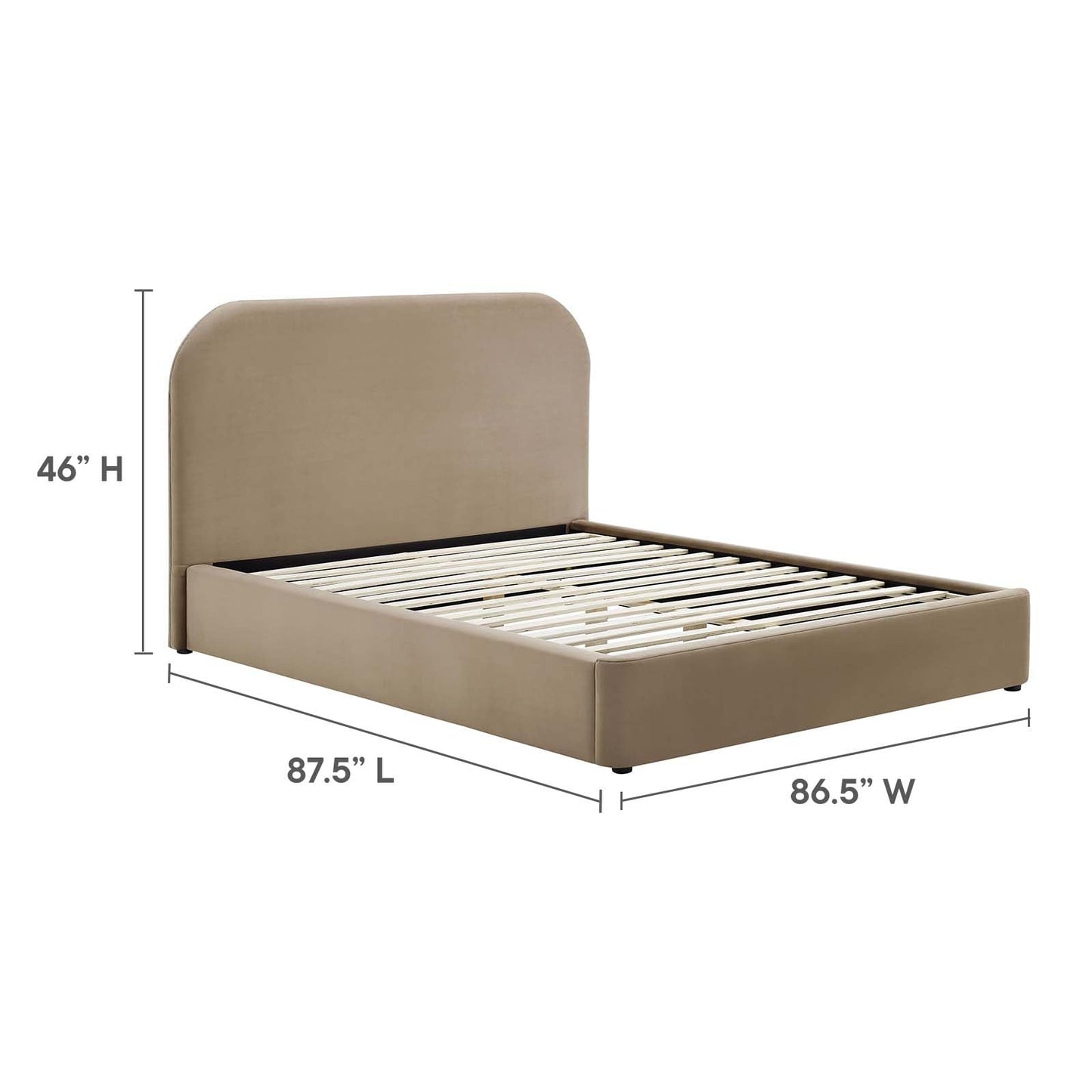 Modway Keynote Modern King Size Bed Frame with Curve Shaped Headboard in Taupe, Upholstered Performance Velvet King Platform Bed, Soft Cloud Bed Frame, No Box Spring Needed