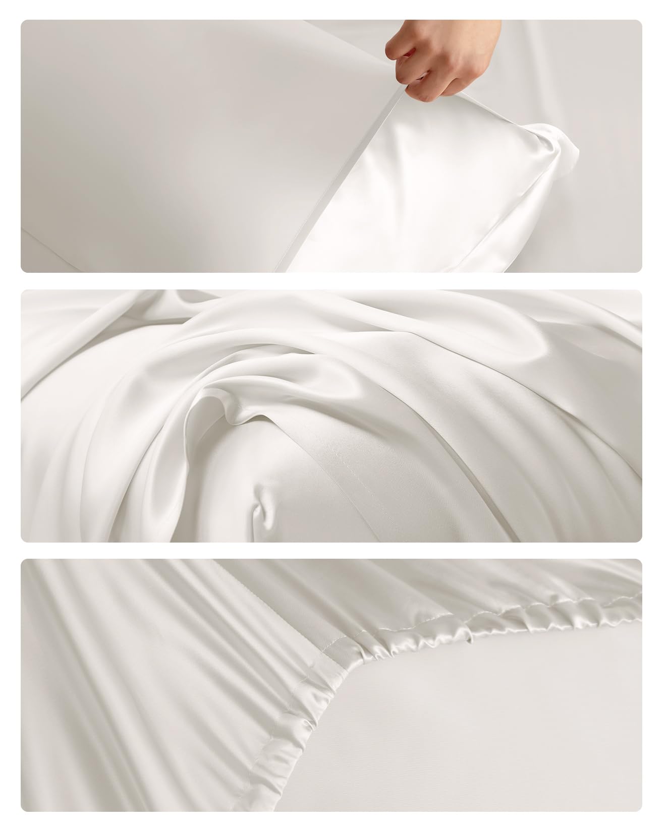 THXSILK 4pcs Silk Bed Sheets Set, 100% Long Stranded 25 Momme Mulberry Silk Bedding Set, Sheets and Pillowcase Set, Extremely Soft and Luxurious (White, California King)