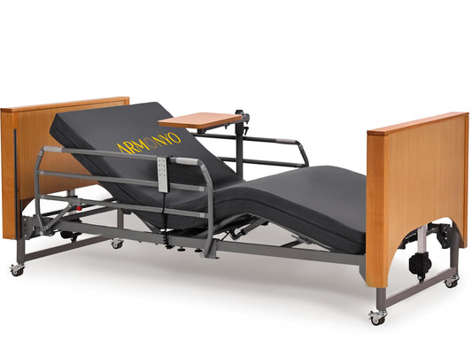 ARMONYO Hospital Bed with 5 Electric Functions – Advanced German Technology Medical Bed for Home Use – Overbed Table & Rails Included – Adjustable Height 8.5”-25”