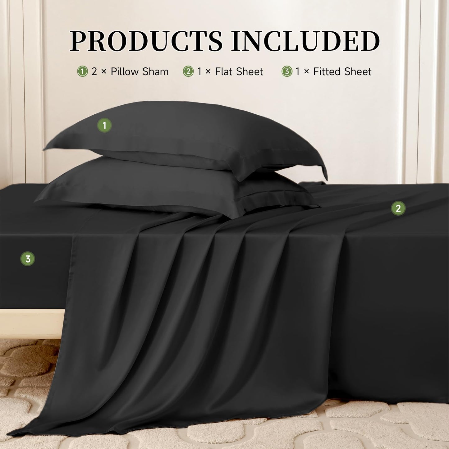 THXSILK Silk 22 Momme Black Sheet Set 4 Pcs Pure Mulberry Silk Bed Sheets, Luxury Bedding Sets Ultra Soft Durable Breathable, 1 Flat Sheet, 1 Fitted Sheet and 2 Pillow Shams, King Size