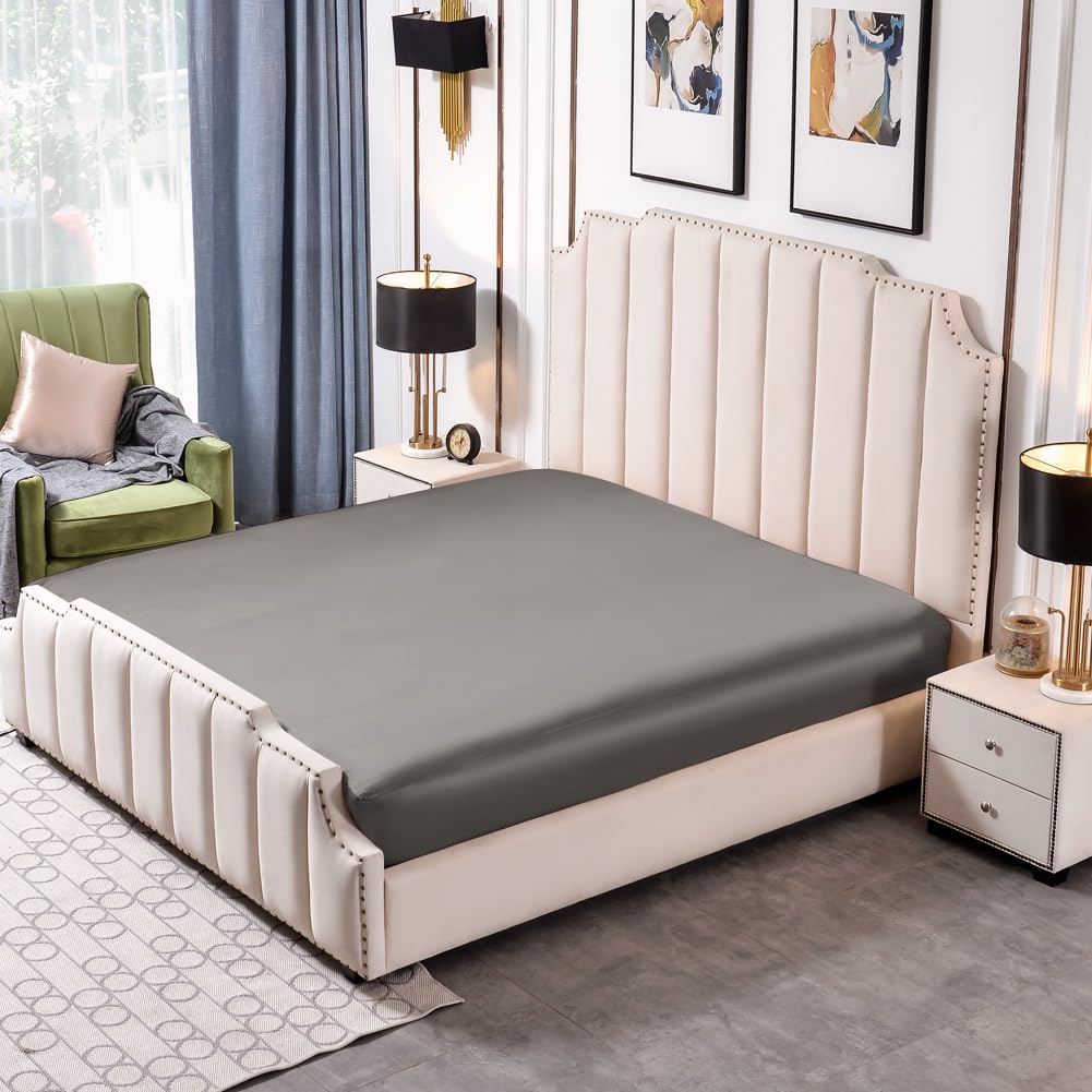 THXSILK Silk Sheet Set 4 Pcs, 25 Momme 100% Top Grade Natural Mulberry Silk Bed Sheets, Luxury Bedding Sets -Ultra Soft Durable, 1 Fitted Sheet, 1 Flat Sheet and 2 Pillow Shams (King, Charcoal)