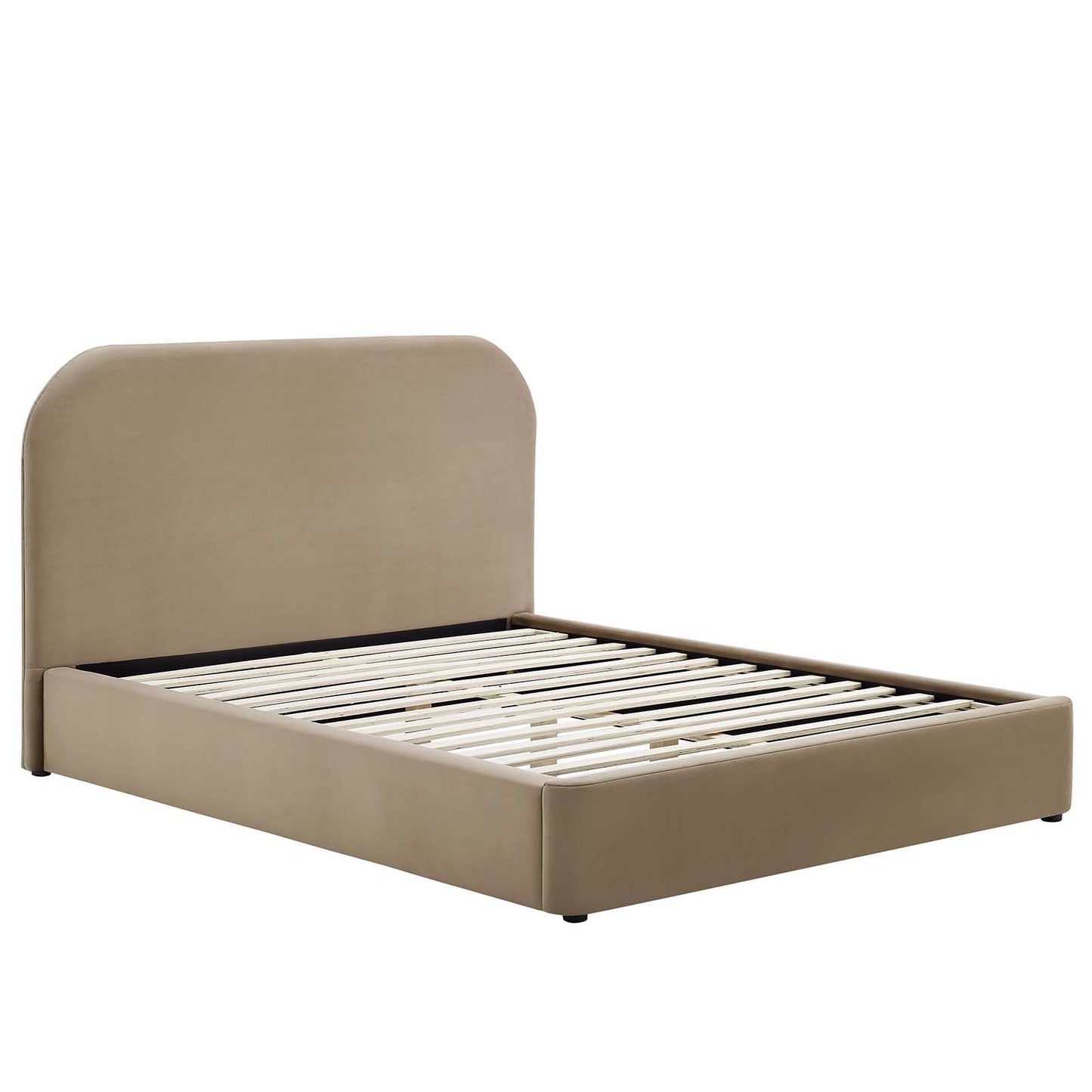 Modway Keynote Modern King Size Bed Frame with Curve Shaped Headboard in Taupe, Upholstered Performance Velvet King Platform Bed, Soft Cloud Bed Frame, No Box Spring Needed