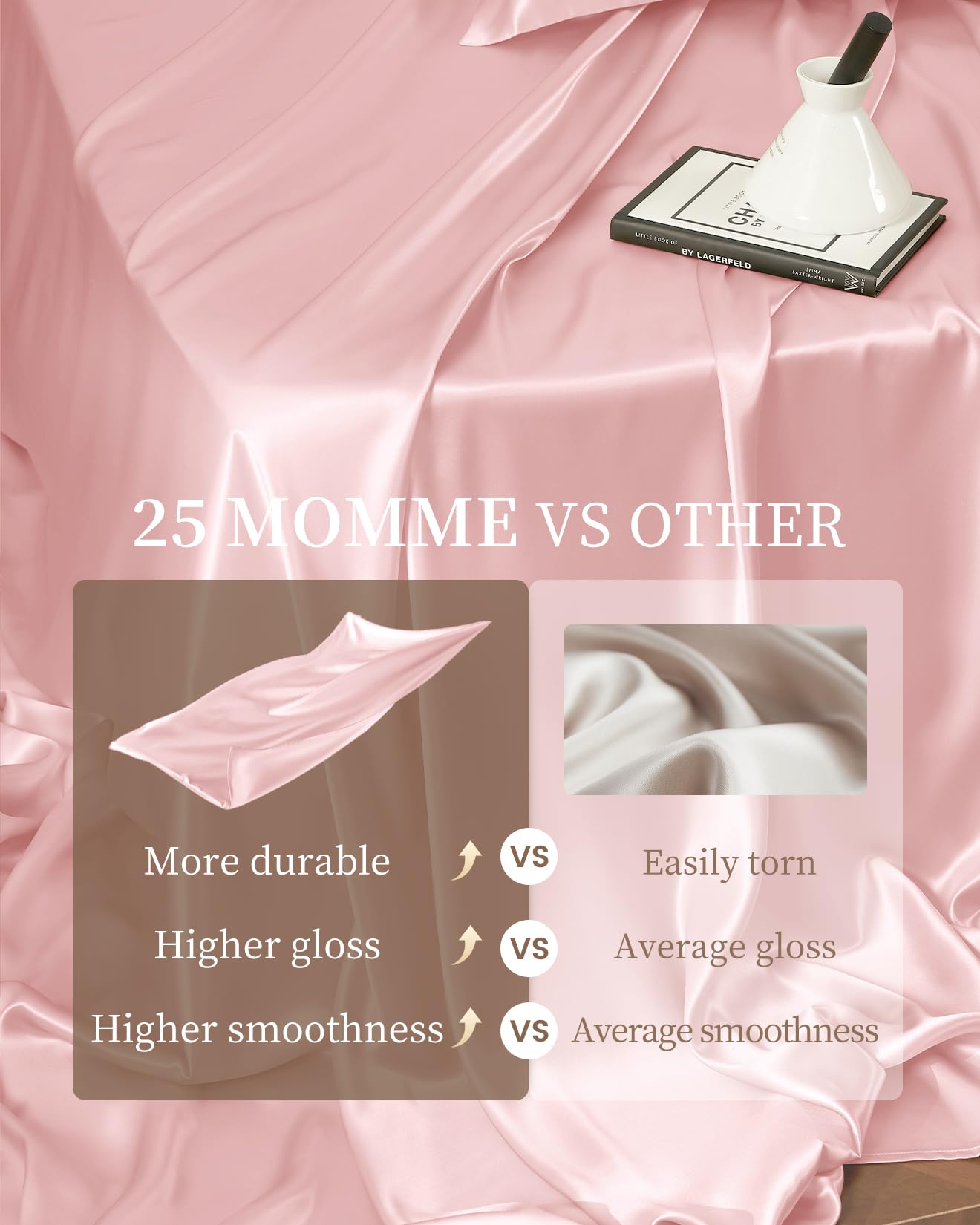 THXSILK 4pcs Silk Bed Sheets Set, 100% Long Stranded 25 Momme Mulberry Silk Bedding Set, Sheets and Pillowcase Set, Extremely Soft and Luxurious (Charming Pink, King)