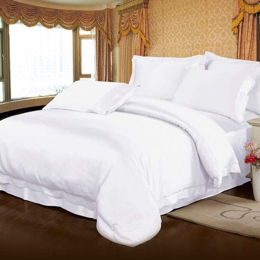 LilySilk 4pc White Silk Bed Sheet Set 22 Momme -Duvet Cover Fitted Sheet 2 Pillowcases - Oeko-TEX Certified- Mulberry Charmeuse Silk Bedding Sets - Luxury