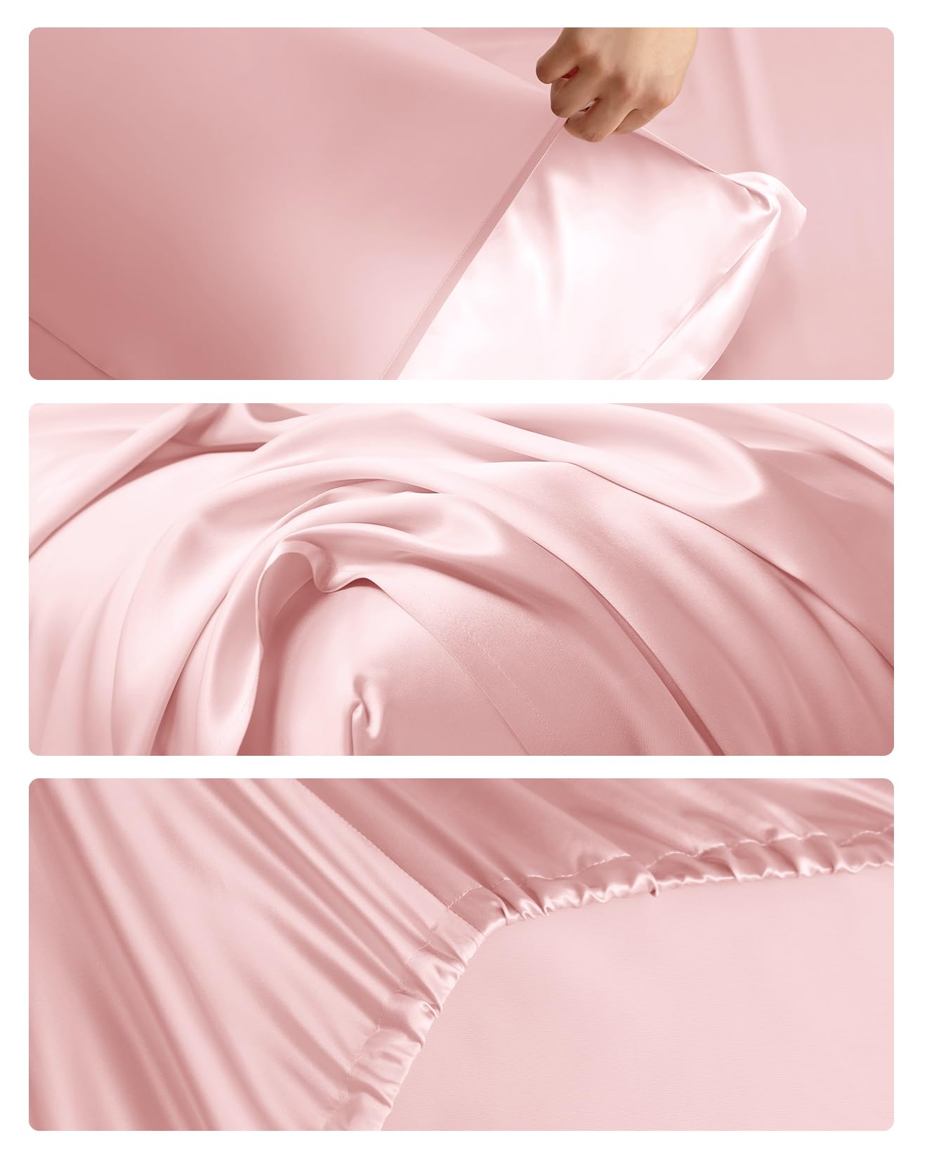 THXSILK 4pcs Silk Bed Sheets Set, 100% Long Stranded 25 Momme Mulberry Silk Bedding Set, Sheets and Pillowcase Set, Extremely Soft and Luxurious (Charming Pink, King)