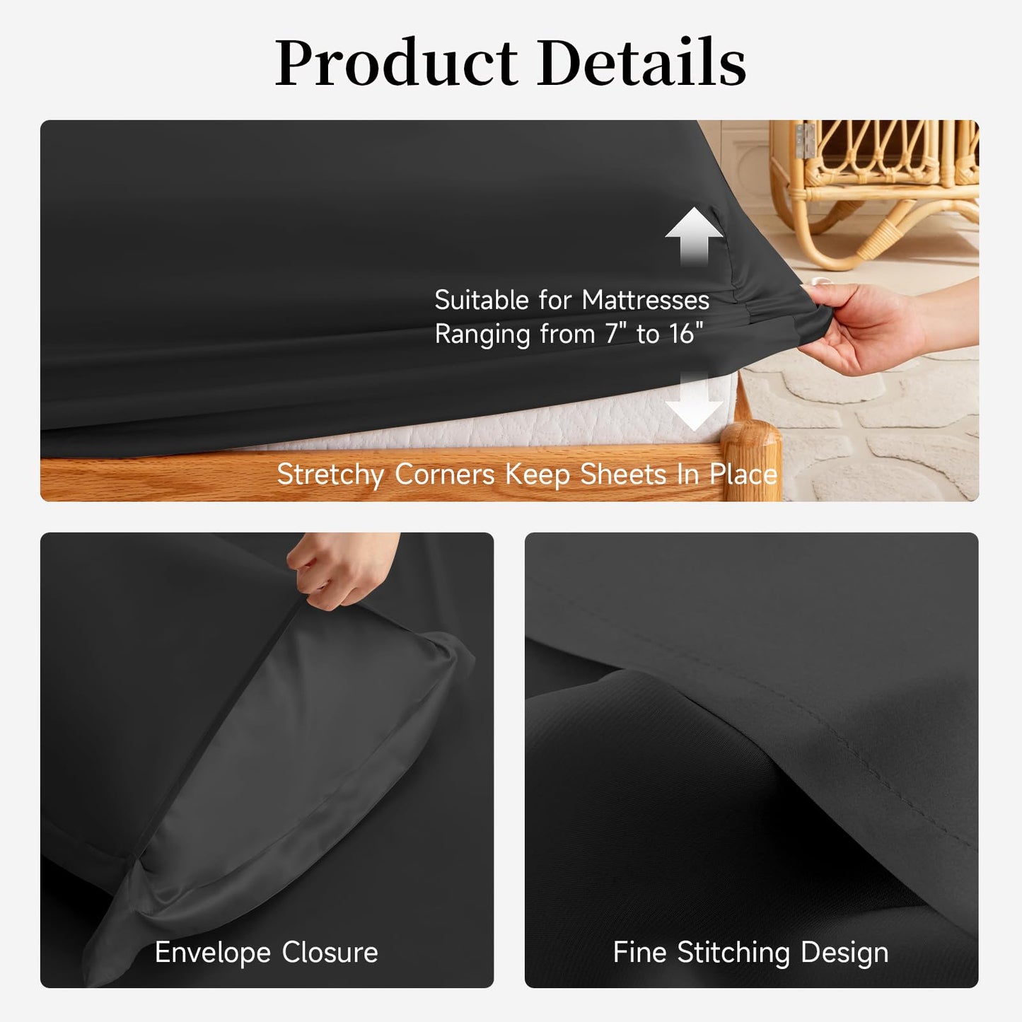 THXSILK Silk 22 Momme Black Sheet Set 4 Pcs Pure Mulberry Silk Bed Sheets, Luxury Bedding Sets Ultra Soft Durable Breathable, 1 Flat Sheet, 1 Fitted Sheet and 2 Pillow Shams, King Size