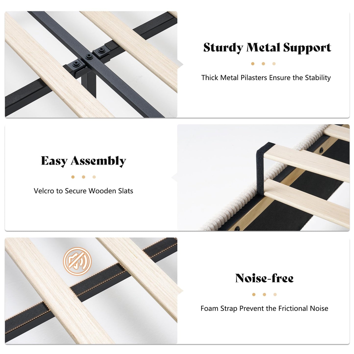 AMERLIFE Modern King Size Bed Frame with Fireplace, Wingback Platform Bed Frame with 60.4“ Extra Tall Headboard, Corduroy Upholstered Bed Frame Wooden Slats/No Box Spring Needed, Beige