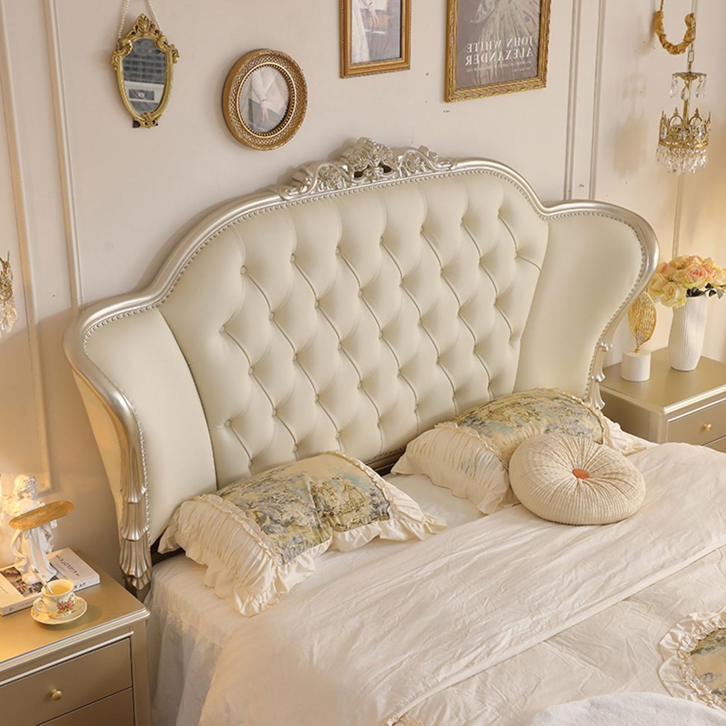 DLCQIJI Modern Light Luxury Upholstered Platform Bed Ergonomic Upholstered Headboard with Heavy Duty Wooden Slat Support Noise-Free