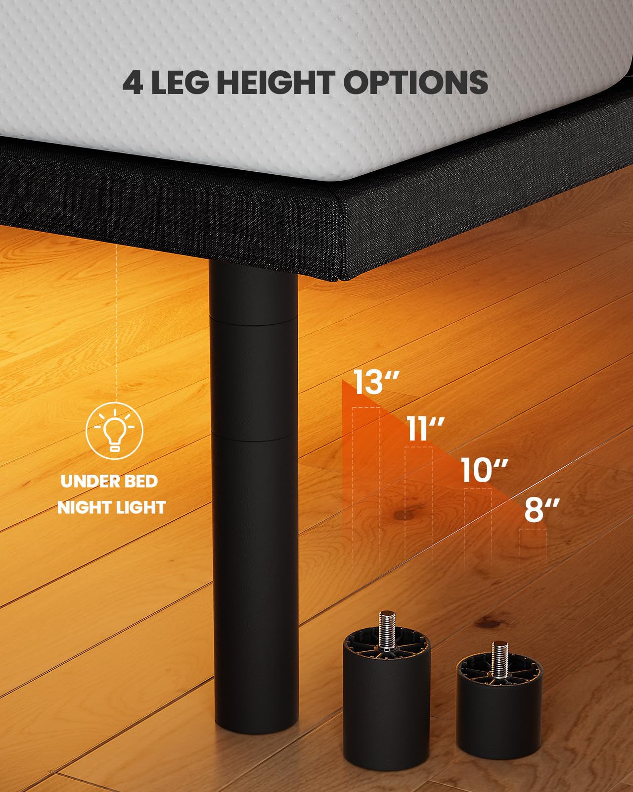 Amada Split King Adjustable Bed Frame with Massage, Adjustable Bed Base with 4 USB Ports & Under-Bed Nightlight, Head & Foot Incline, Electric Base with 4 Height Options, 01B-SK1