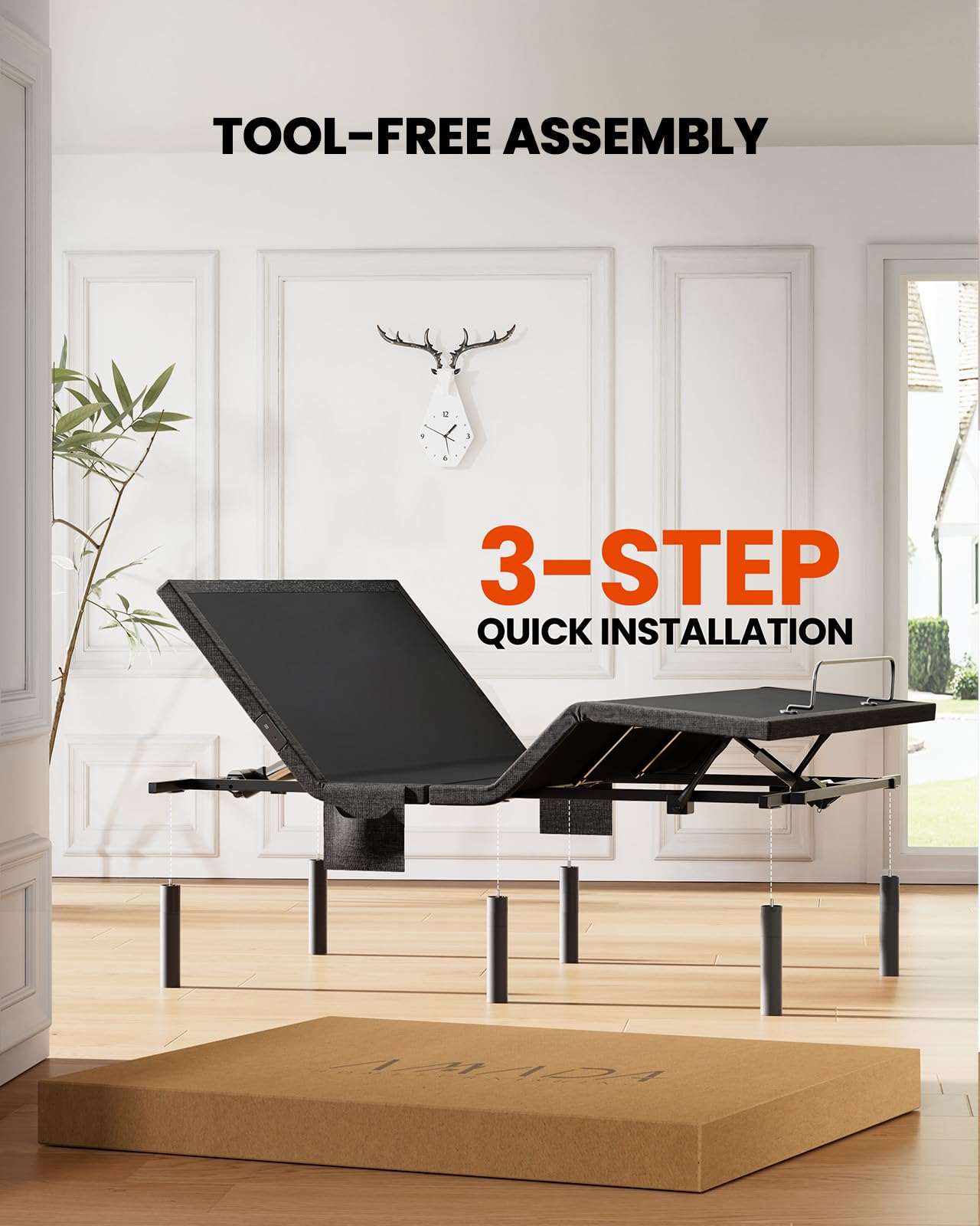 Amada Split King Adjustable Bed Frame with Massage, Adjustable Bed Base with 4 USB Ports & Under-Bed Nightlight, Head & Foot Incline, Electric Base with 4 Height Options, 01B-SK1