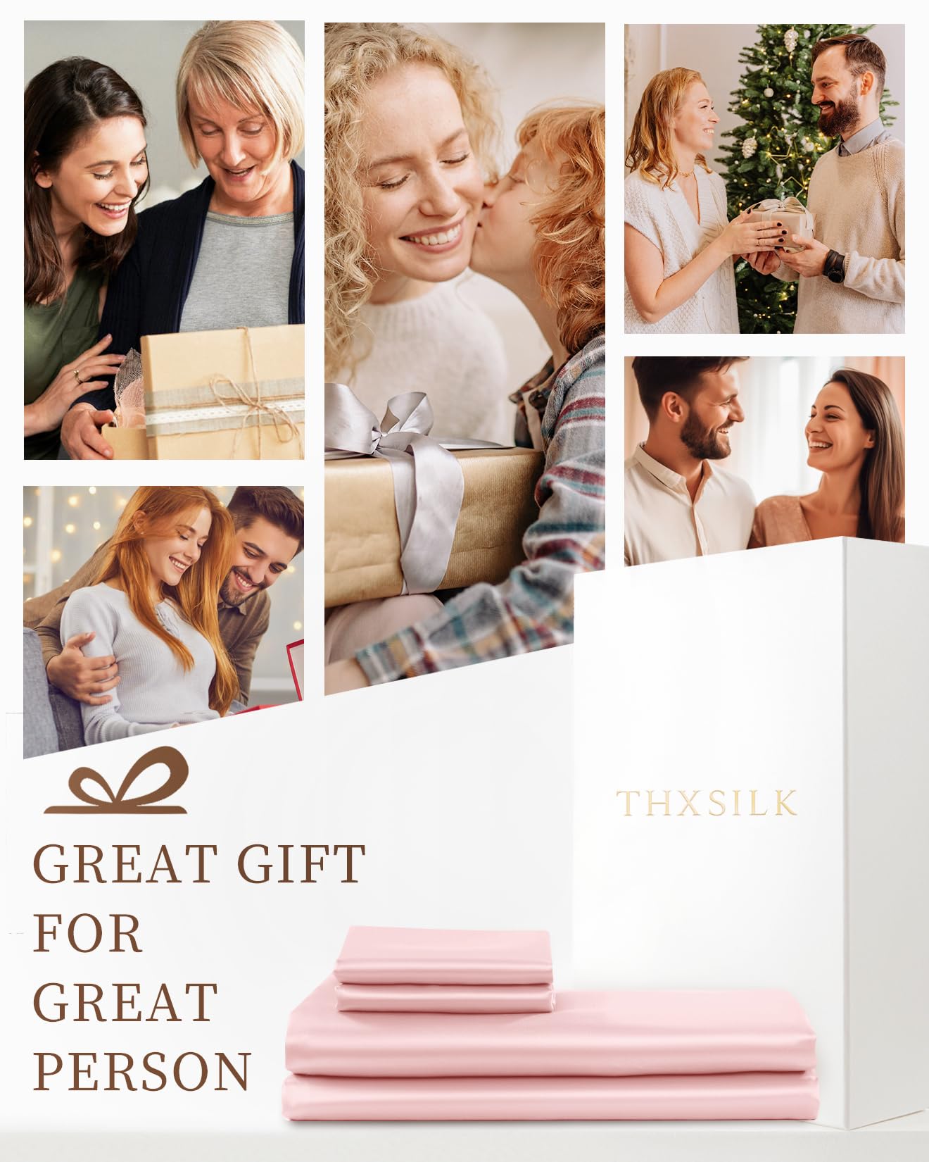 THXSILK 4pcs Silk Bed Sheets Set, 100% Long Stranded 25 Momme Mulberry Silk Bedding Set, Sheets and Pillowcase Set, Extremely Soft and Luxurious (Charming Pink, King)