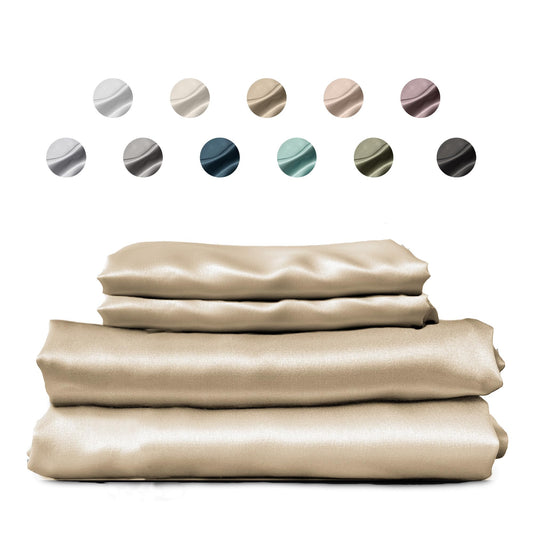 Colorado Home Co SUNDAYSILKS™ | 100% Mulberry Silk Bed Sheets | 4PC Mulberry Silk Sheets King Size | Soft & Durable | Grade 6A Organic Real Silk Sheets Set | Sábanas de Seda | [Oat Milk]