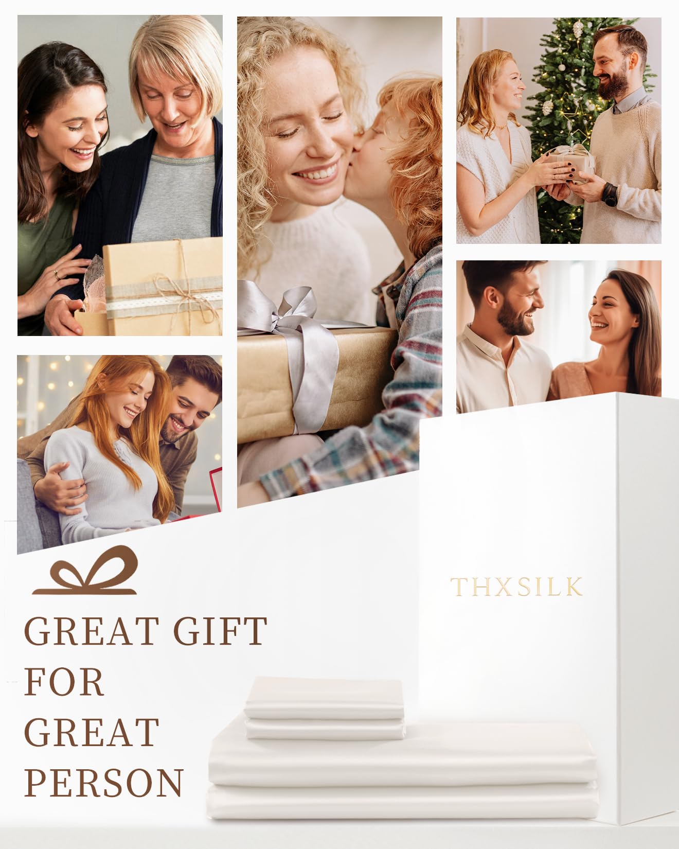 THXSILK 4pcs Silk Bed Sheets Set, 100% Long Stranded 25 Momme Mulberry Silk Bedding Set, Sheets and Pillowcase Set, Extremely Soft and Luxurious (White, California King)