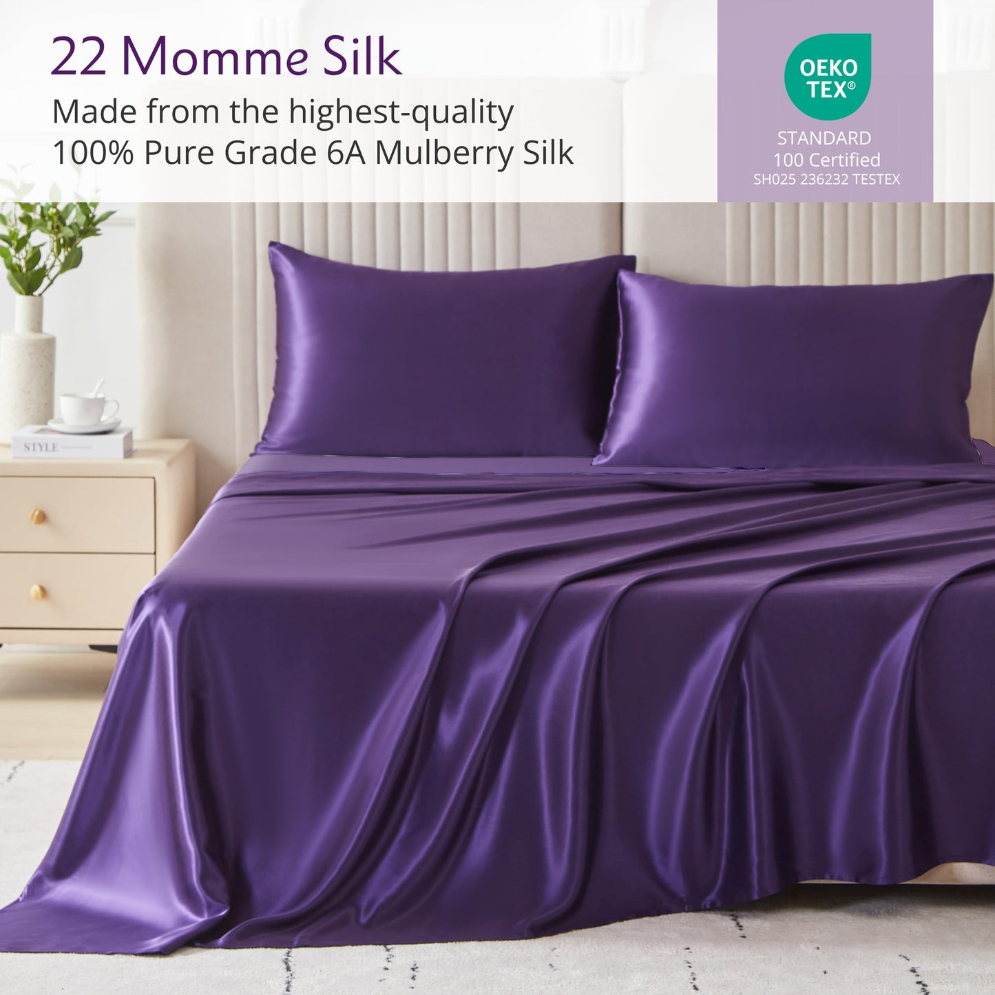 Mulberry Park Silks - 22 Momme 100% Mulberry Silk Sheets - Queen Size Bed Set - 16" Pocket - Luxurious Bed Sheets & Pillowcases, Skin-Friendly & Breathable - Charmeuse Silk for Hair Care - White