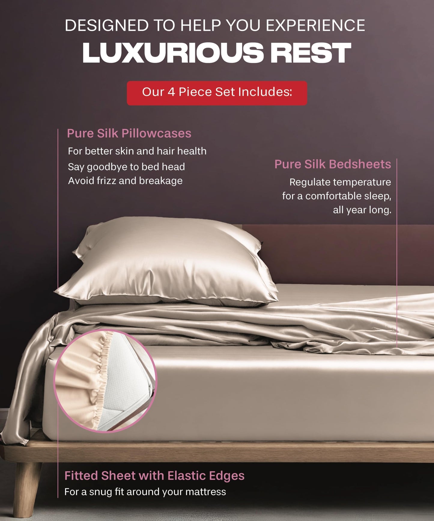 Colorado Home Co SUNDAYSILKS™ | 100% Mulberry Silk Bed Sheets | 4PC Mulberry Silk Sheets King Size | Soft & Durable | Grade 6A Organic Real Silk Sheets Set | Sábanas de Seda | [Oat Milk]