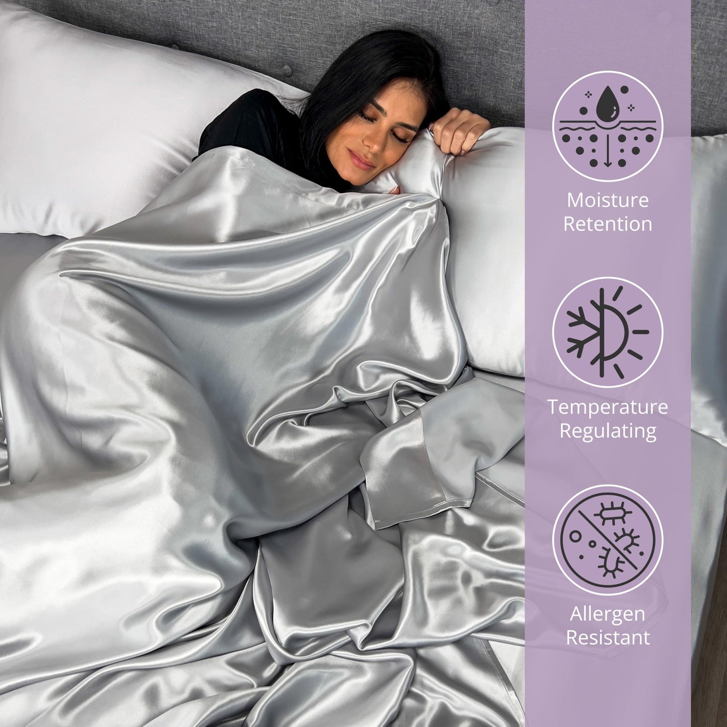 Mulberry Park Silks - 22 Momme 100% Mulberry Silk Sheets - King Size Bed Set - 16" Pocket - Luxurious Bed Sheets & Pillowcases, Skin-Friendly & Breathable - Charmeuse Silk for Hair Care - Silver