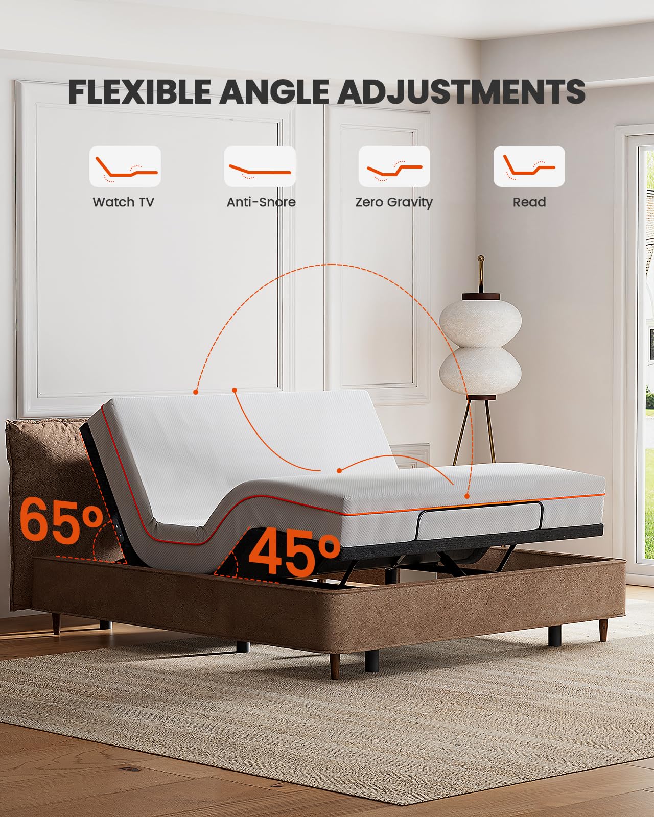 Amada Split King Adjustable Bed Frame with Massage, Adjustable Bed Base with 4 USB Ports & Under-Bed Nightlight, Head & Foot Incline, Electric Base with 4 Height Options, 01B-SK1