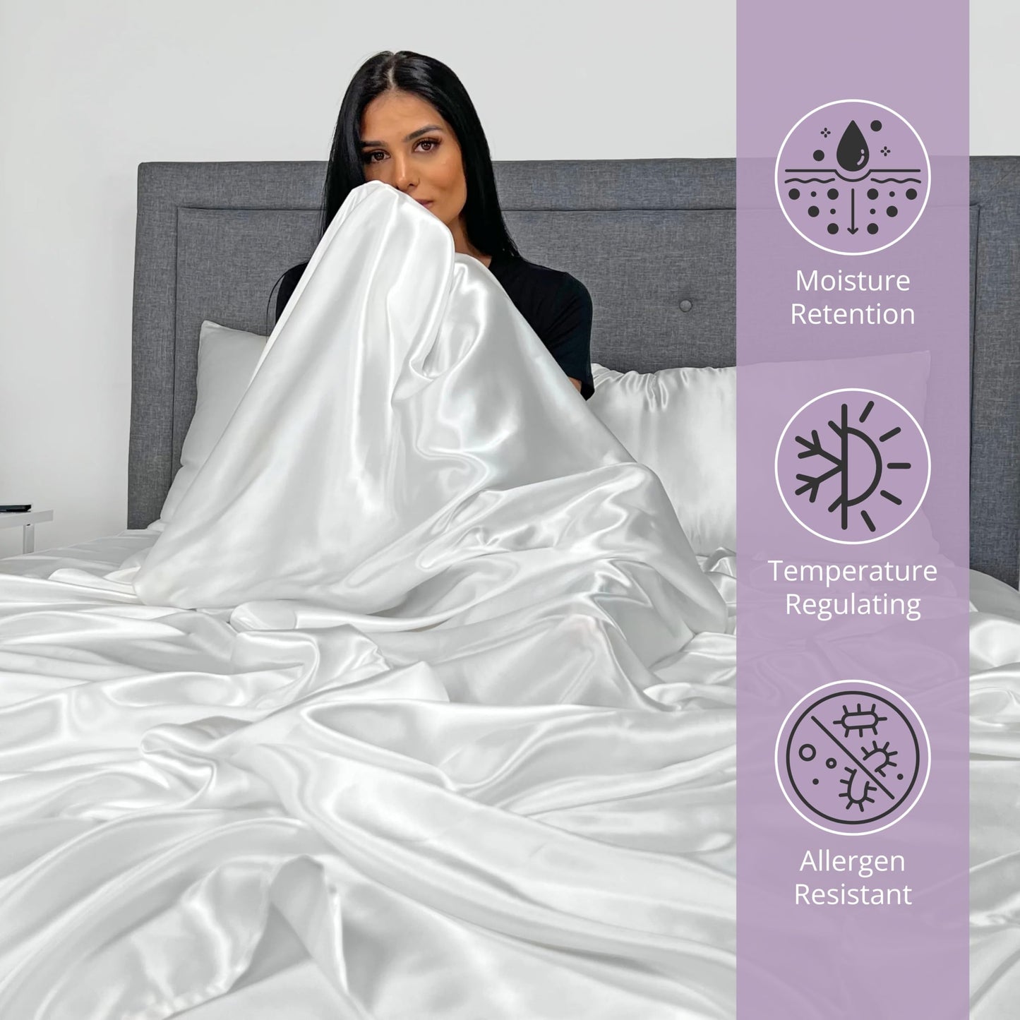 Mulberry Park Silks - 22 Momme 100% Mulberry Silk Sheets - Queen Size Bed Set - 16" Pocket - Luxurious Bed Sheets & Pillowcases, Skin-Friendly & Breathable - Charmeuse Silk for Hair Care - White