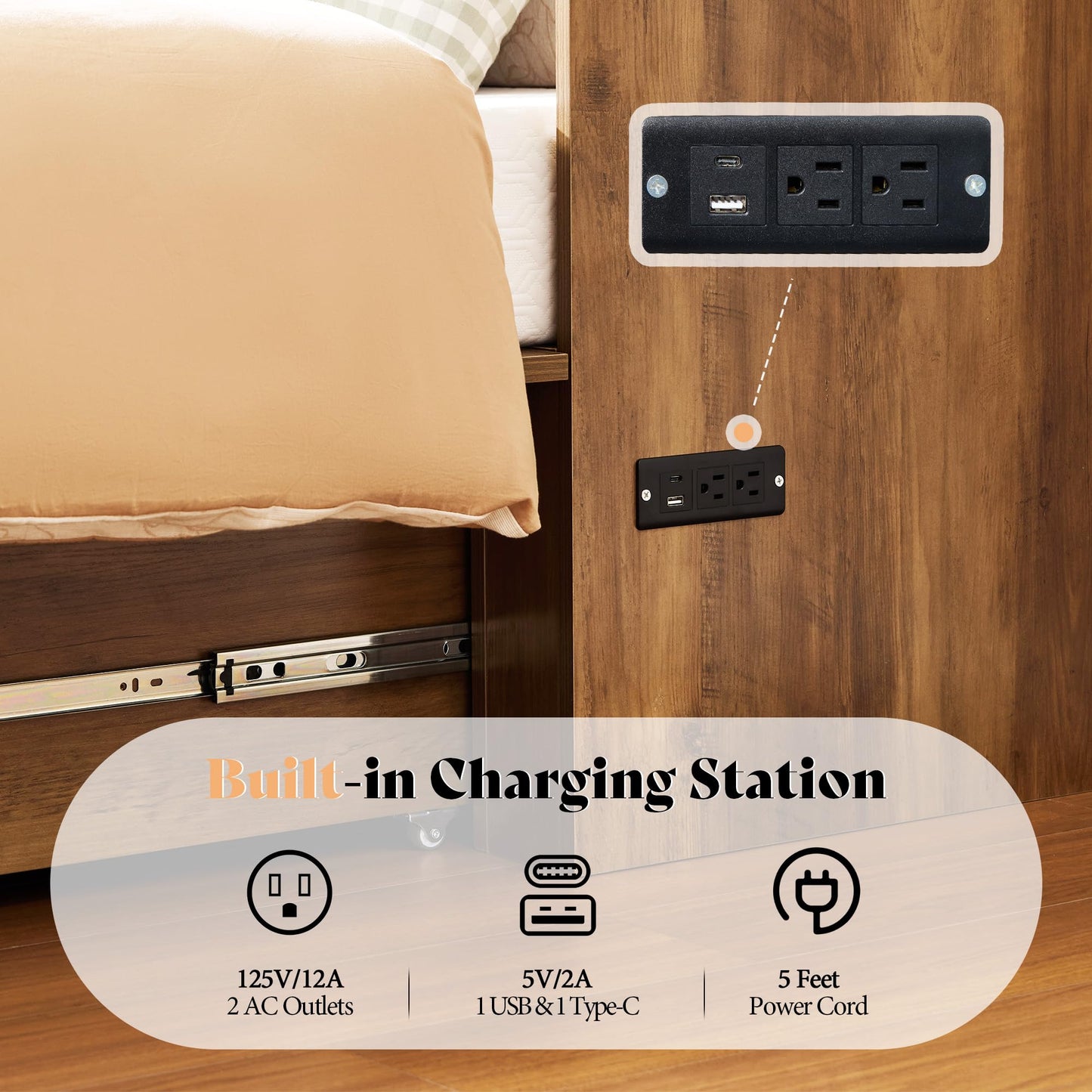 AMERLIFE Queen Murphy Bed Cabinet with Charging Station and Storage, Farmhouse Foldable Platform Bed for Guest Room, Office, Small Spaces, Barnwood