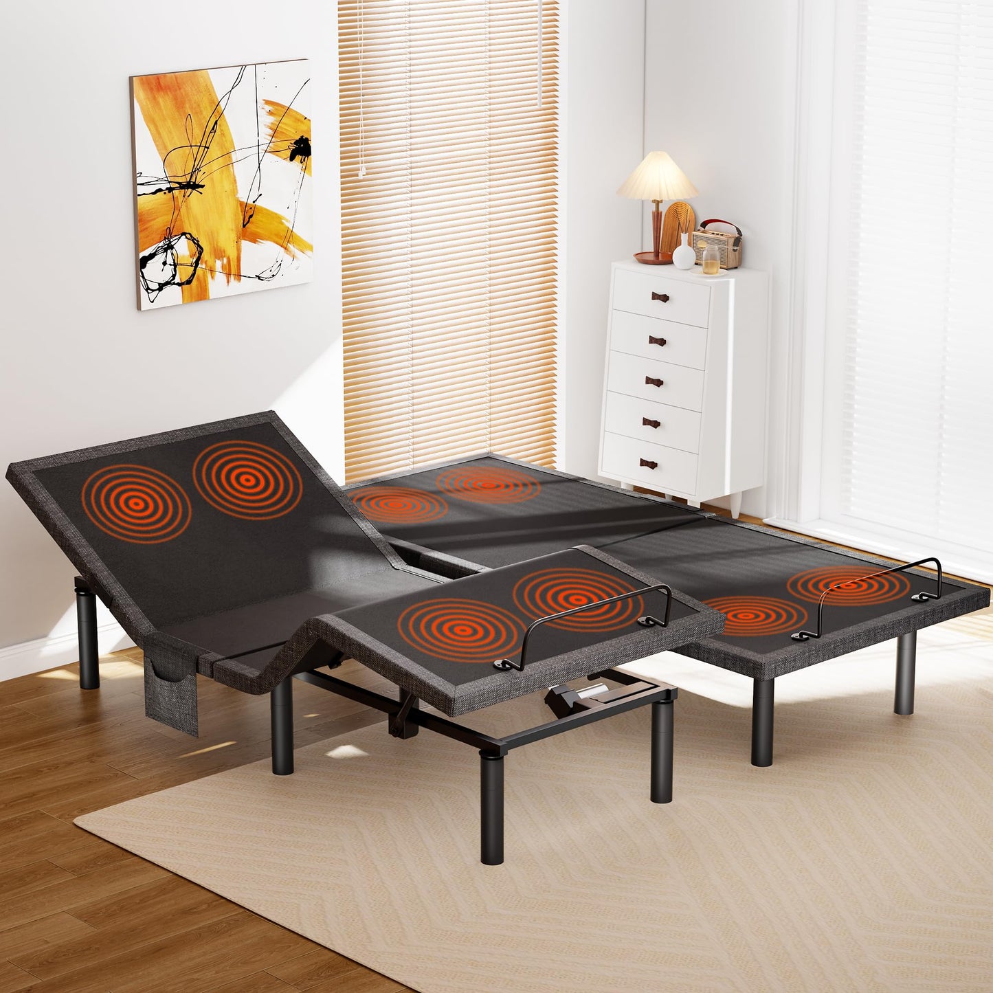 Amada Split King Adjustable Bed Frame with Massage, Adjustable Bed Base with 4 USB Ports & Under-Bed Nightlight, Head & Foot Incline, Electric Base with 4 Height Options, 01B-SK1