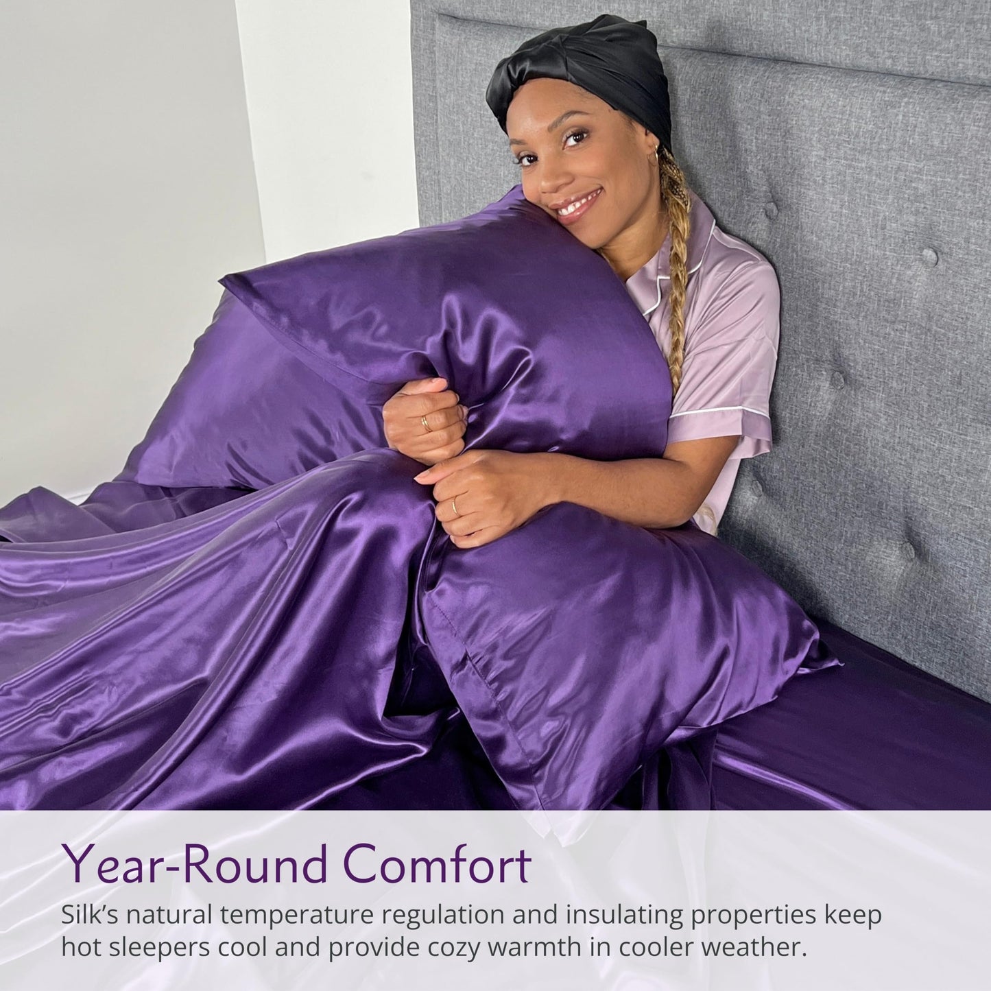 Mulberry Park Silks - 22 Momme 100% Mulberry Silk Sheets - Queen Size Bed Set - 16" Pocket - Luxurious Bed Sheets & Pillowcases, Skin-Friendly & Breathable - Charmeuse Silk for Hair Care - Plum