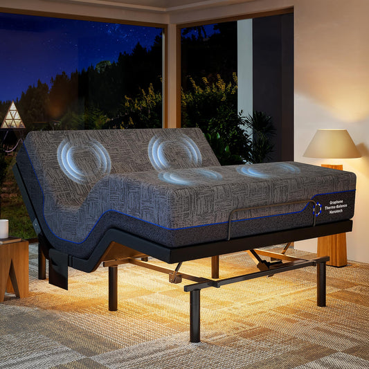 Marsail NS1 Massage Adjustable Base with Mattress Set, Queen Adjustable Bed Frame + 12-inch Cooling Gel Memory Foam Mattress, Dual Motor Bed Frame with Wireless Remote, CertiPUR-US Certified